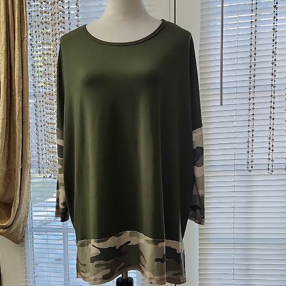 Yelete Tops - Yelete Olive Camouflage Tunic Top